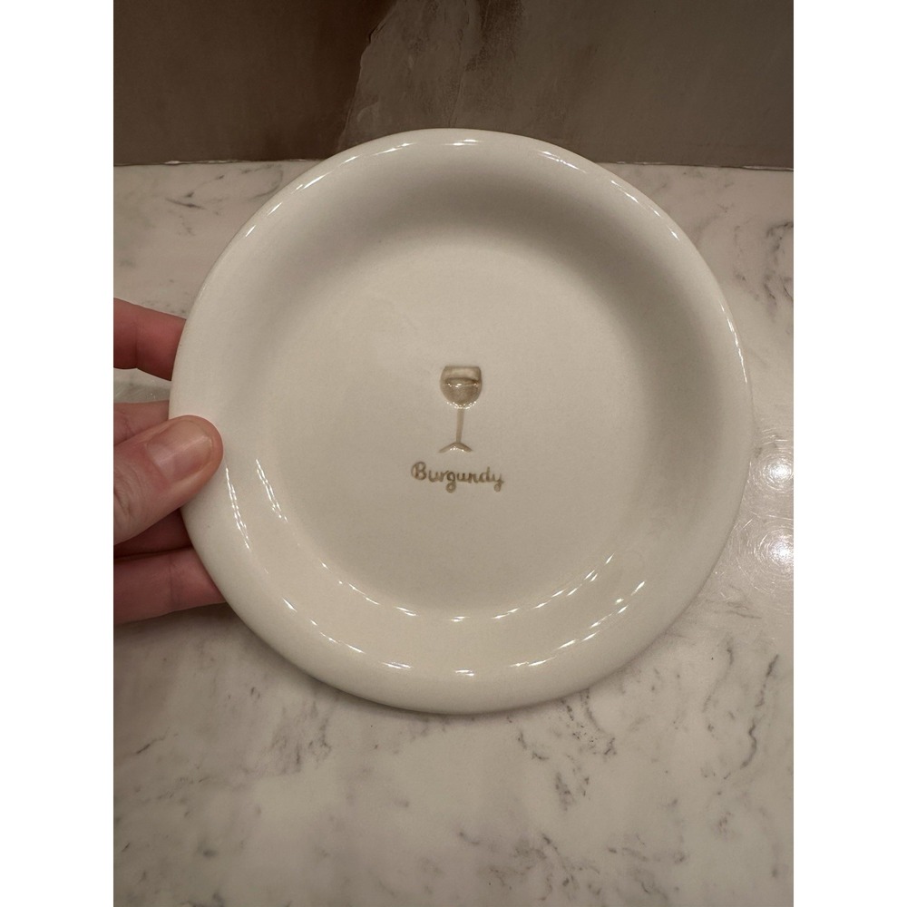 Williams Sonoma Burgundy Wine Bottle Coaster White Ceramic Appetizer Plate